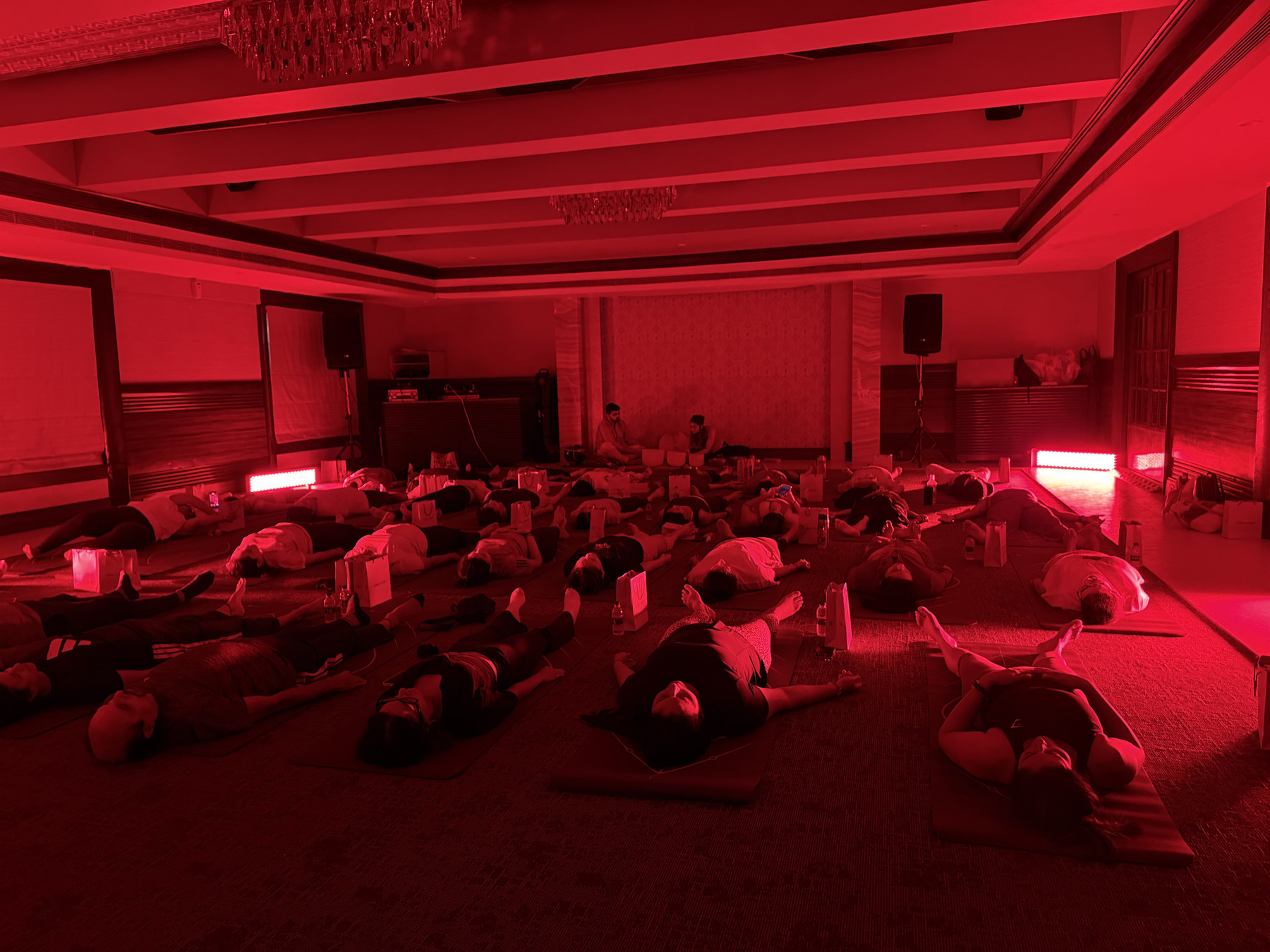 A full room in red light recovery