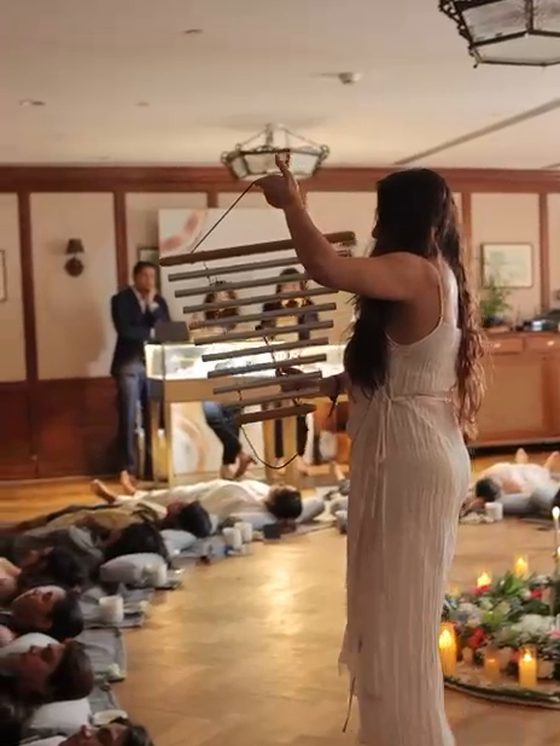 Sound healing with chimes over the circle, Forevermark by De Beers morning at Soho House Mumbai